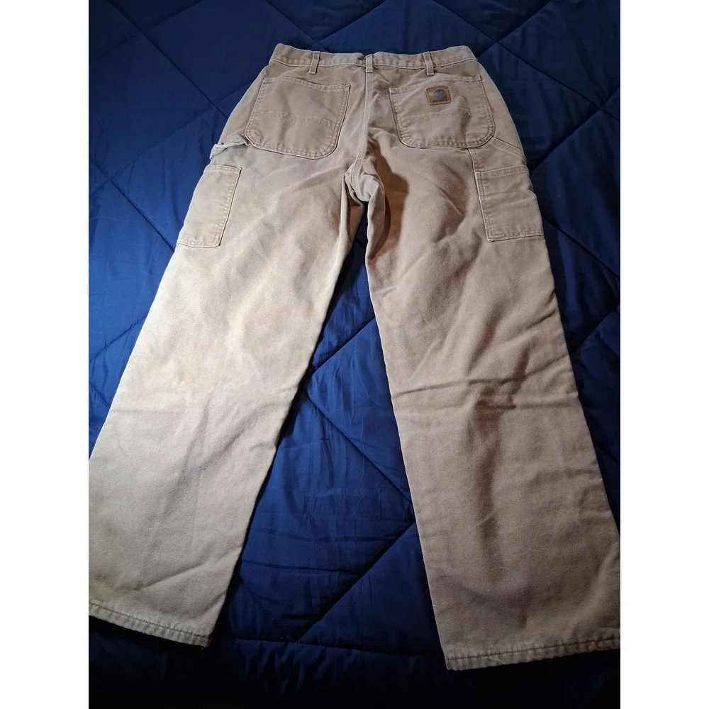 Carhartt B111 BRN Flannel Lined Duck Canvas Work Pants Mens 32x30 Brown Dungaree